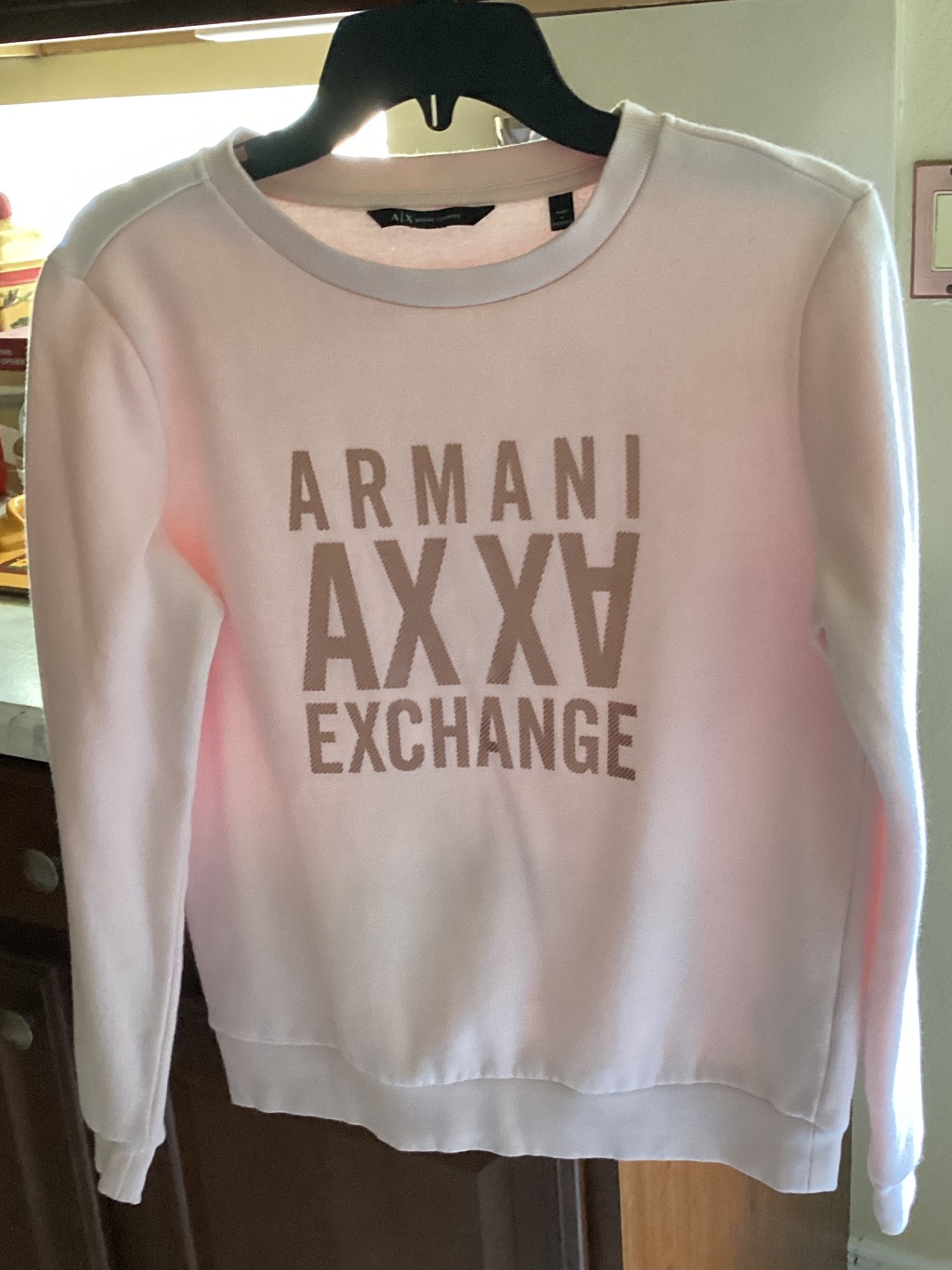 Armani Exchange Pale Pink Sweat Top With Gold Logo